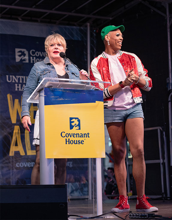 Suzy Eddie Izzard at Covenant House 2024 Rally in Times Square