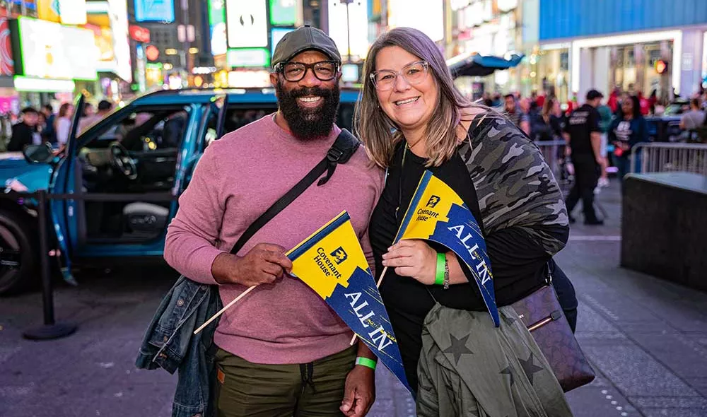 Covenant House volunteers at Youth Homelessness Awareness Month Rally in Times Square