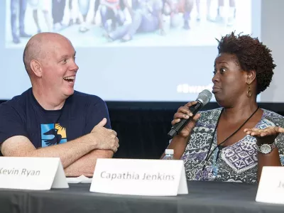 Covenant House previous CEO Kevin Ryan with Capathia Jenkins at a panel