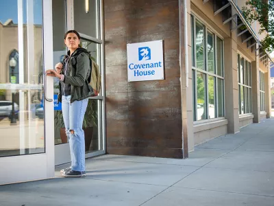 young homeless woman entering Covenant House